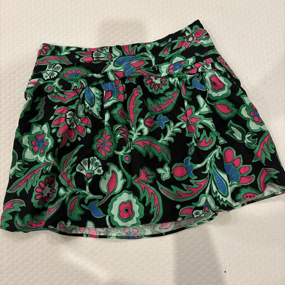 Zara Black Floral Mini Skirt - Green and Pink Accents
